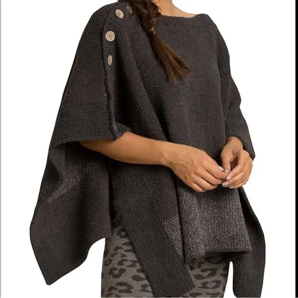 Barefoot Dreams CozyChic Coastline Grey Pullover Poncho One Size - Image 7