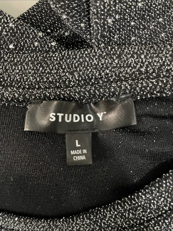Studio Y Shimmery Short-Sleeve Knit Top - Black/Silver - Image 5