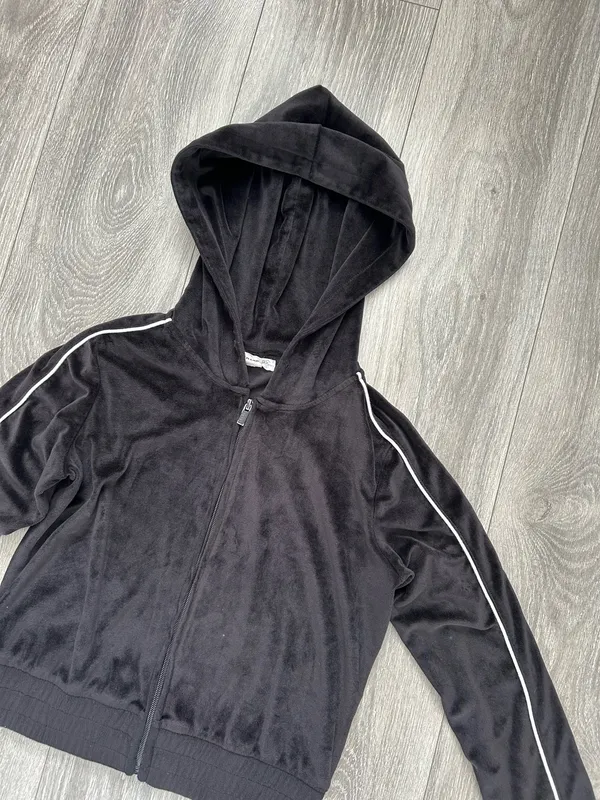 Garage Black Velour Full Zip Hoodie Sweatshirt Size Small - Image 2