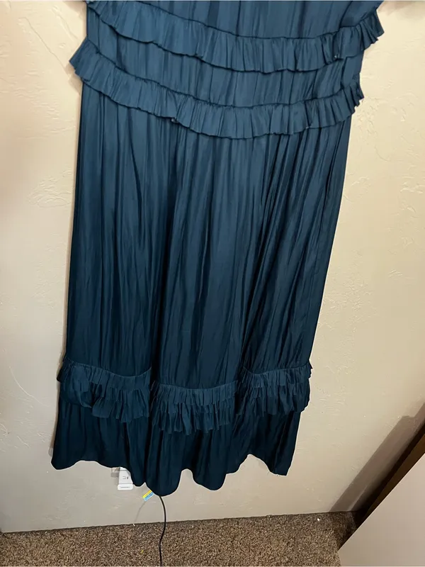 Bohme Willa Teal Tiered Ruffle Midi Dress Romantic Boho - Image 9