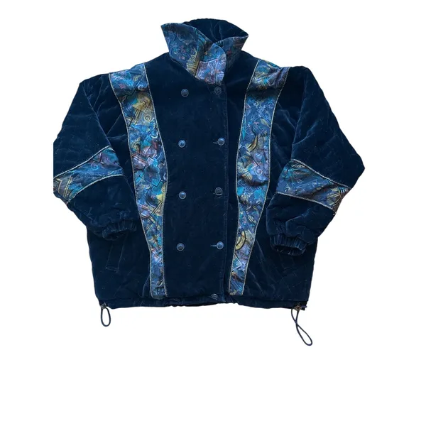 Vtg ELEMENTS Y2K Velvet Quilted Jacket Abstract Print Size L oversized - Image 3