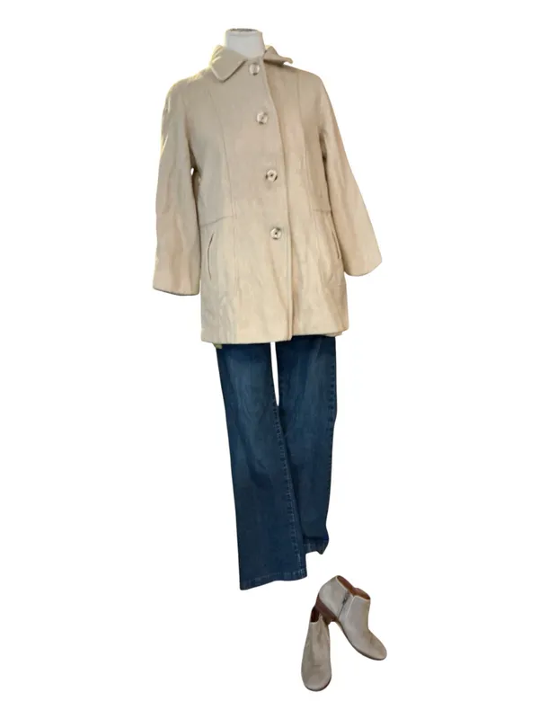 VTG Herman Kay Beige Wool Blend Car Coat Made in USA Oatmeal Cream Jacket Women’s - Image 2