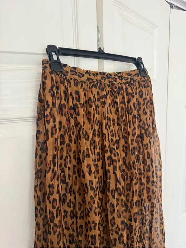 Free People Lydia Midi Skirt Cheetah Print Pleated Midi Skirt Size XS - Image 4