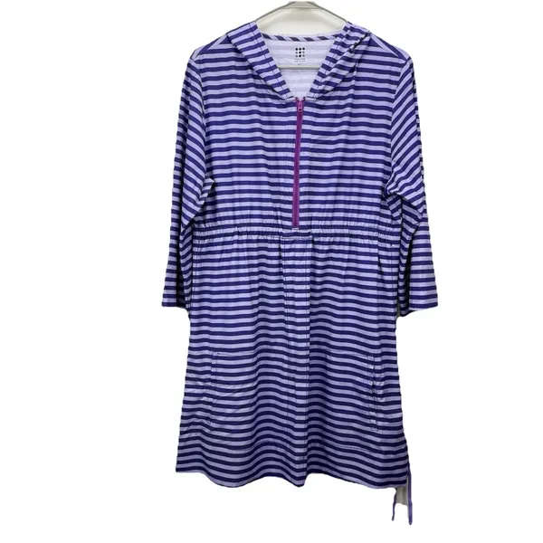 Title Nine 3/4 Sleeve Purple Striped 1/2‎ Zip Hooded Athleisure Dress Pockets XL - Image 3