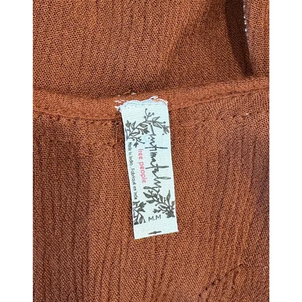 Free People Fall Rust Orange Brown Embroidered V-Neck Spaghetti Strap Cami Top M - Image 3