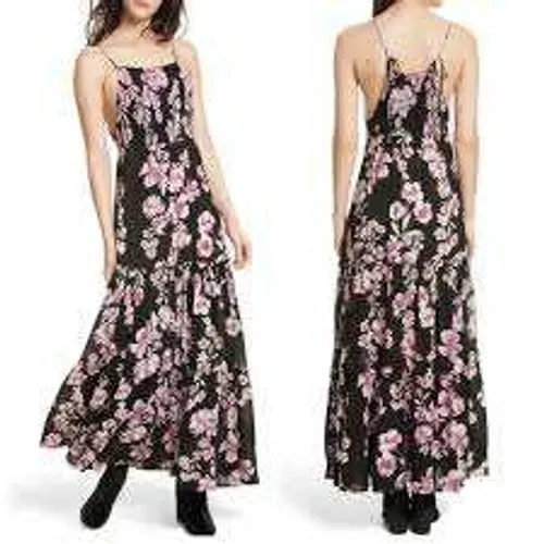 Free‎ People NWT Garden Party Black Purple Floral Maxi Dress Small Wedding Guest - Image 2
