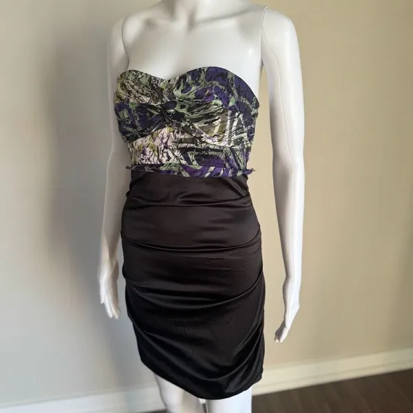 Vintage Rubber Ducky Strapless Satin Ruched Dress - Image 4
