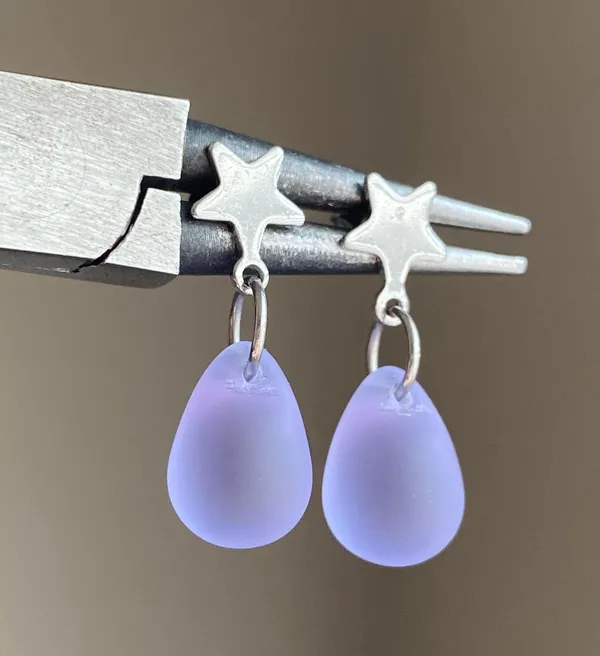 Handmade teardrop Czech glass simple star earrings💫💜 - Image 6