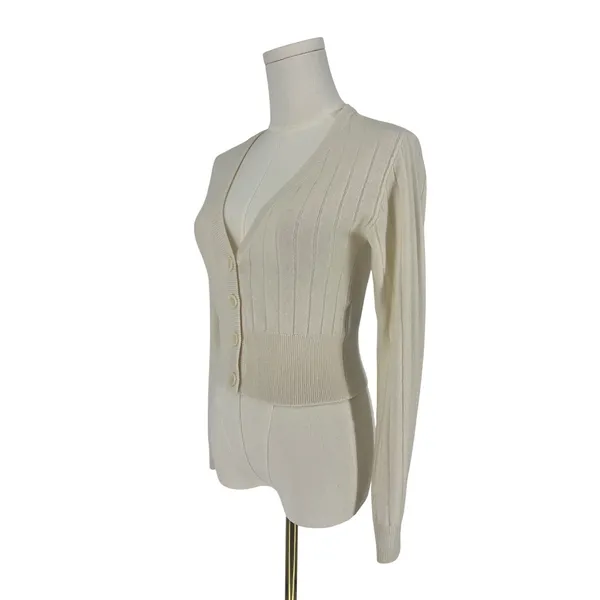 NAADAM Cream Wool Cashmere Ribbed Cropped Cardigan XS - Image 4