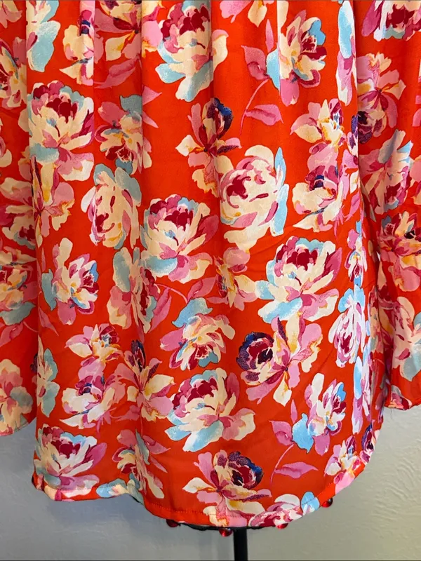❤️❤️❤️BOGOHO❤️❤️❤️Floral Red Peasant Blouse with Embroidered Square Neck-Large - Image 11