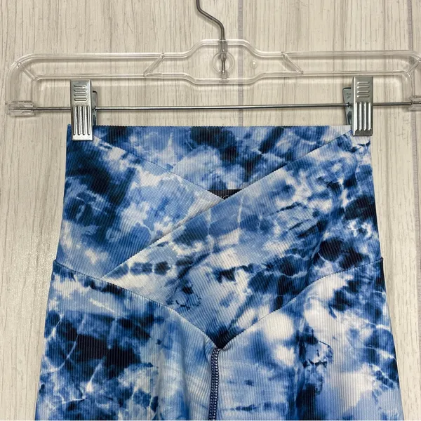Beach Riot Sport Indigo Tie Dye Cara Printed Leggings V Crossover Waistband XS - Image 9