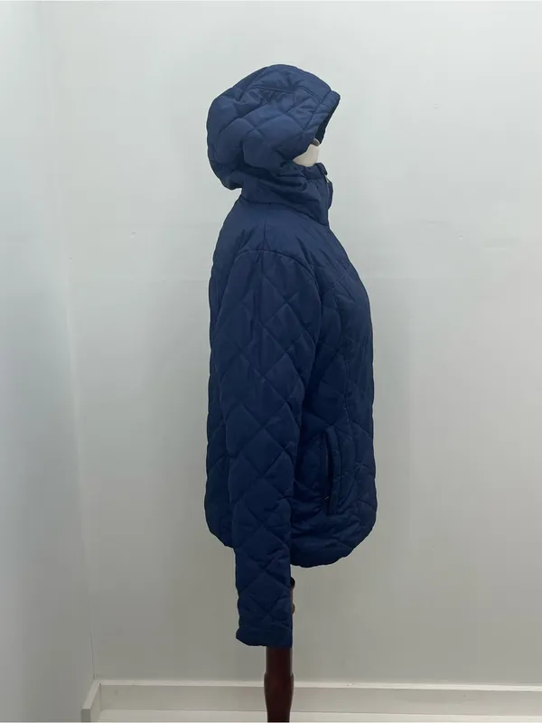 Columbia Womens Blue Navy Quilted Fleece Lined Full Zip Hooded Jacket Coat Small - Image 6