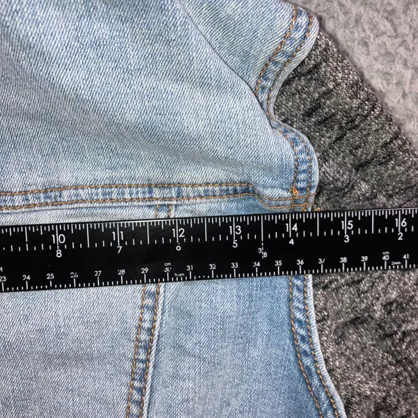 Denim Hoodie Jacket Women M Blue Gray Mixed‎ Media Grunge Street Indie Outerwear - Image 9