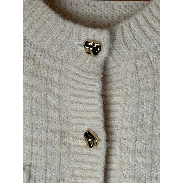 H&M Structured Knit Cardigan Women Medium Ivory Gold Button Maternity Sweater - Image 7