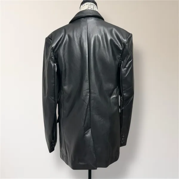 Anthropologie Endless Rose L Black Faux Leather‎ Blazer Jacket Pockets Y2K Retro - Image 7