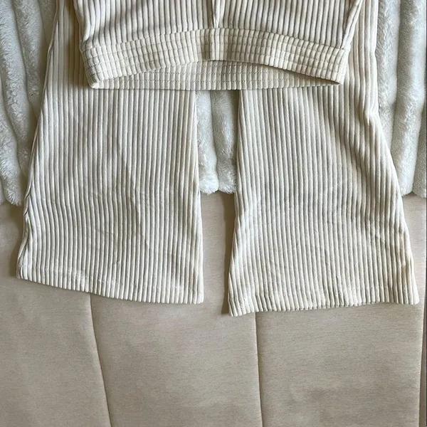 Aerie Cream Ribbed Corduroy Women's Pants - Image 4