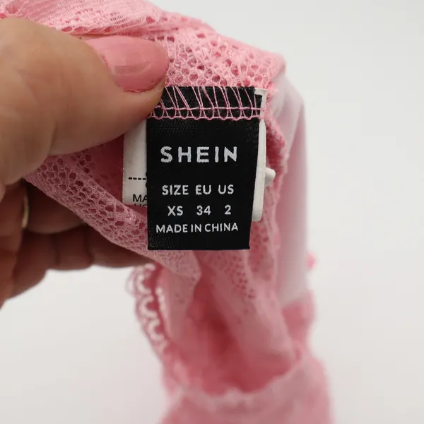 SHEIN Halter Top Womens XS Floral Lace Pink Bow Detail Cropped Excellent - Image 2
