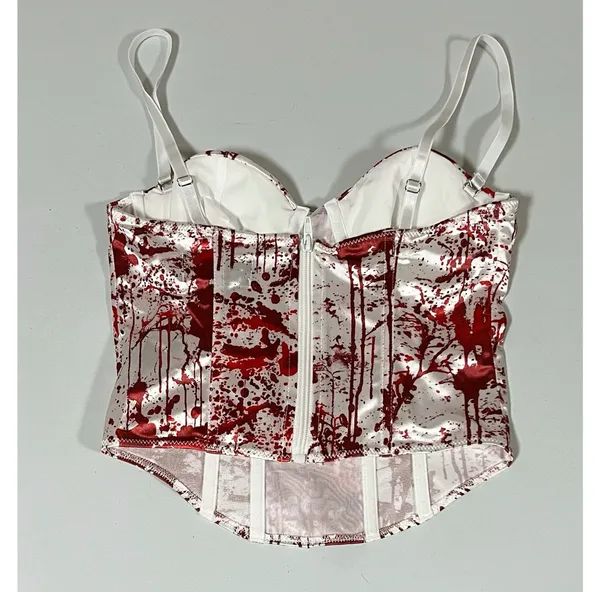 Dolls Kill White Blood Halloween Costume Cosplay Corset Bustier Top Shirt XS 🩸🔪 - Image 3