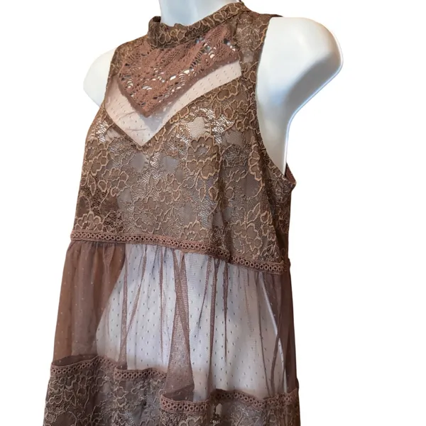 Maurice's Lace‎ Sheer Coquette Flowy Ruffle High Neck Top Fairy Whimsical Whimsigoth M - Image 2
