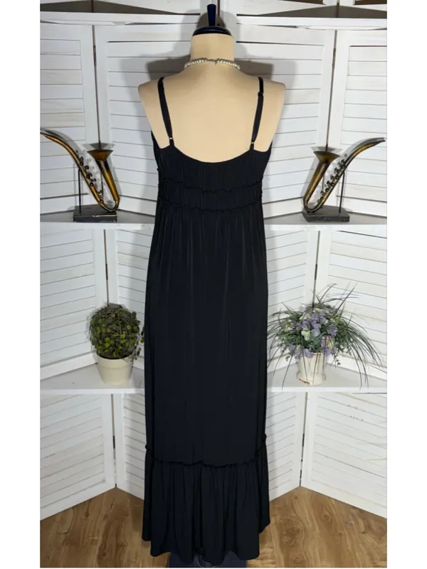 Maggy London black babydoll maxi dress hippie boho tiered whimsigoth homecoming - Image 2