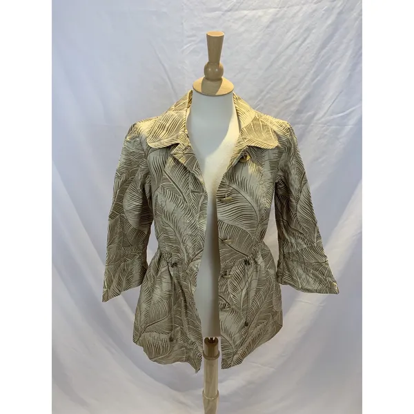Nic + Zoe Women's Size Small Coat Beige Tan Tropical Print Jacket Safari Trench - Image 8