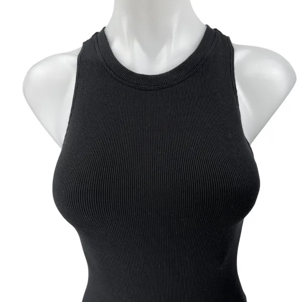 Aritzia Wilfred Free Black Ribbed Knit Round Neck Sleeveless Tank Bodysuit Top S - Image 3