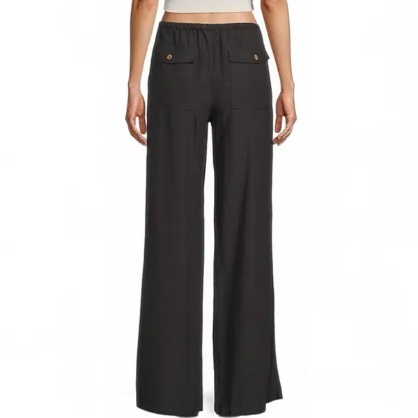 Roxy Lyla Low Rise Drawstring Pull-On Linen Wide Leg Pants - Image 2