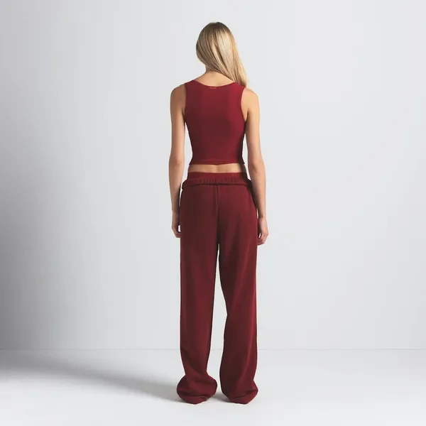Skims Cotton Fleece Classic Straight Leg Pant Merlot medium new with tags - Image 5