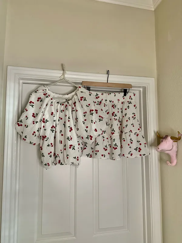 English Factory Cherry Print Skirt And Top Set - Image 2