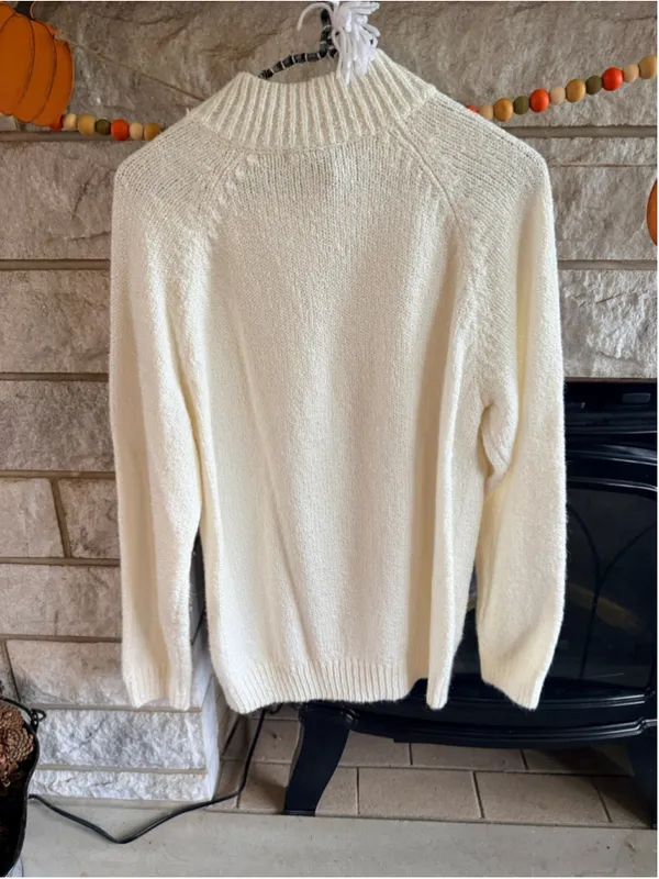 Women's Karen Scott Cable Knit Turtleneck Sweater White Size L - Image 5