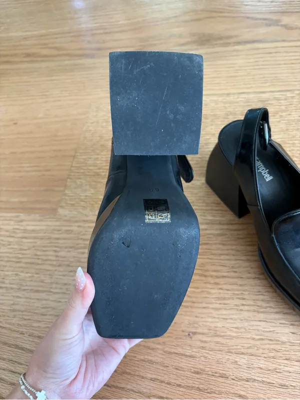 Jeffrey Campbell Black Leather Square-Toe Slingback heeled Loafers - Image 4