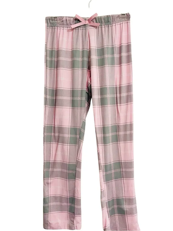 Delia’s Y2K Pajama Bottoms Sz S Pink Gray Plaid Super Soft Lounge Pants 2000s - Image 2