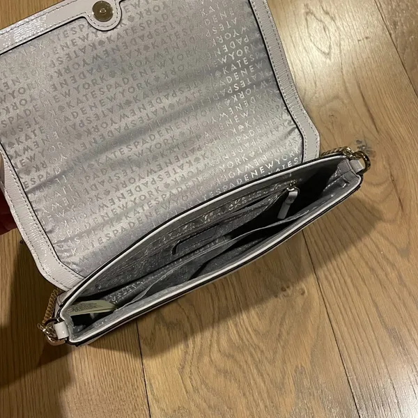 Kate Spade Coated Leather Crossbody Purse / Chain Shoulder Bag, Gray/Purple - Image 9