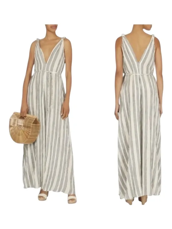 LoveShackFancy Dress Women XS Ivory Gray Striped Georgica Maxi Luxury‎ Boho - Image 2