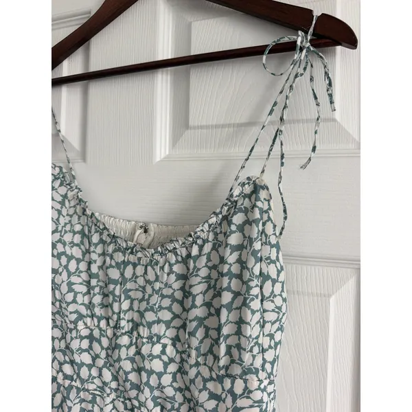 Abercrombie & Fitch Blue White Floral Tie Shoulder Smocked Midi Dress Medium - Image 2