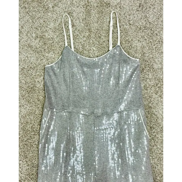 Anthropologie ETT:TWA Claudette Sequined Jumpsuit Silver Gray Pockets Size 4 - Image 7