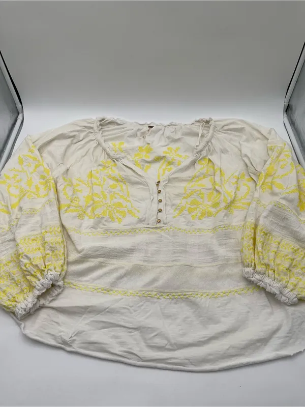 Free People Cotton Persuasion Embroidered Blouse Balloon Sleeve Oversized Large - Image 6