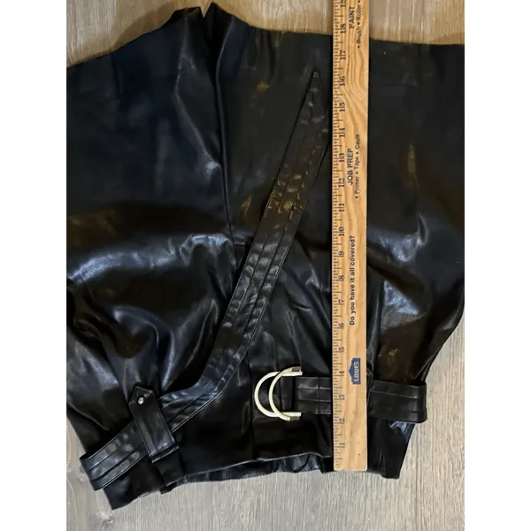 Zara Black Faux Leather Paperbag‎ Waist Shorts with Tie Belt Womens Small - Image 4