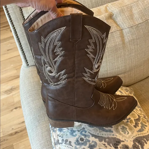 Western Cowboy Cowgirl Boots Brown Embroidered Women’s 40 - Image 7