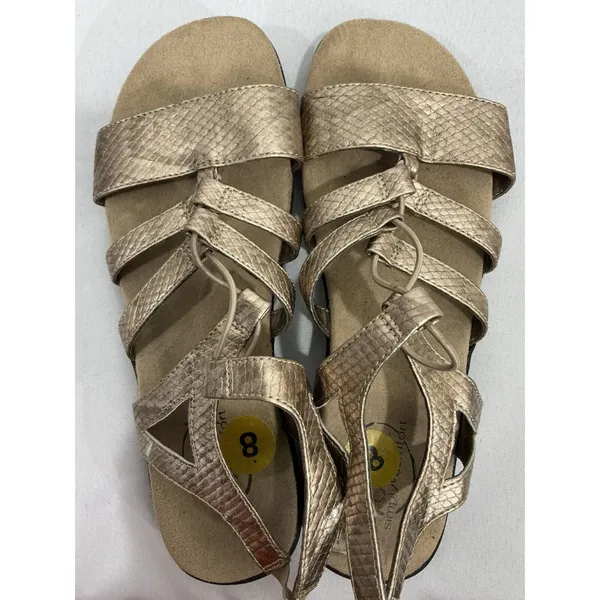 Womans Life Stride Simply Comfort Size 8 Strappy Open Toe Sling Back Gold Sandal - Image 5