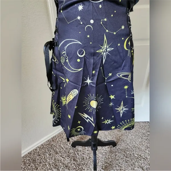 Black Celestial Print Dress Star Moon Lace Up Zipper XL - Image 4