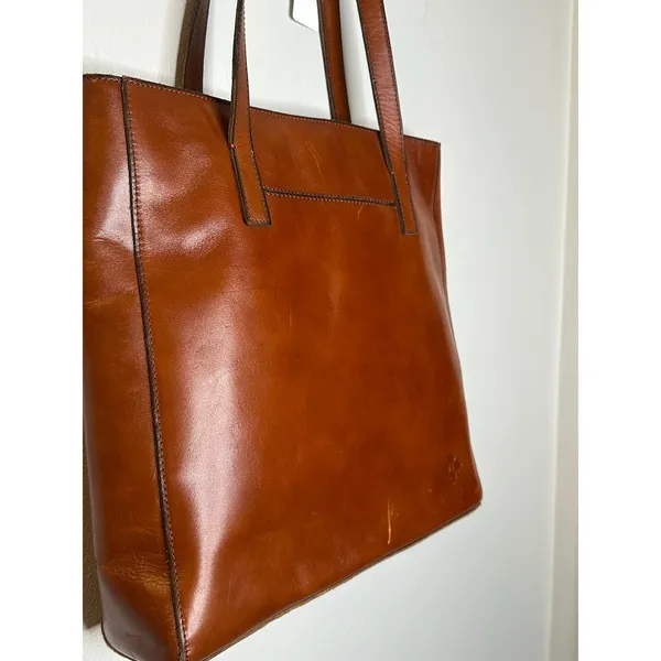 PATRICIA NASH Brown Leather Front Pocket Zipper Closure Top Handle Shoulder Tote - Image 12