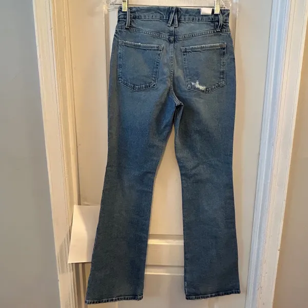 GOOD AMERICAN Womens Blue Denim Flare Jeans Size‎ 6 28 Distressed High Rise - Image 5