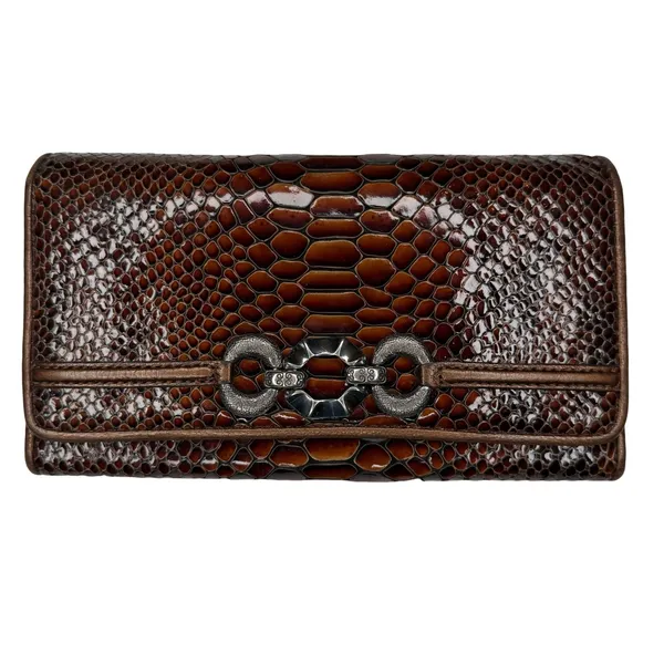 Vintage Brighton Set Brown Snake Print Purse Bag Slouchy Leather Matching Wallet - Image 10