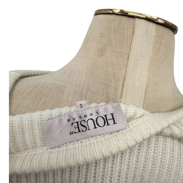 House of CB Tatum Crop Sweater Ivory Cutout‎ Sleeve Rib Knit Top Small - Image 8