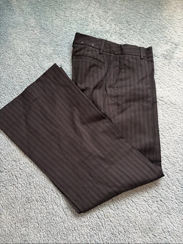 GAP Women's Wide Leg Pinstripe Pants - Black with Subtle Gray Stripes. Size 2R. - Image 2