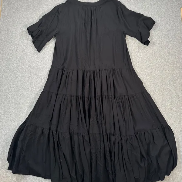 Petal + Pup Black Tiered Midi Dress Women's Small V-Neck Short Ruffle Sleeve - Image 8