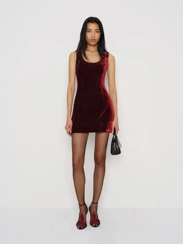 Reformation Franceska Dark Red Velvet Mini Dress - Image 2
