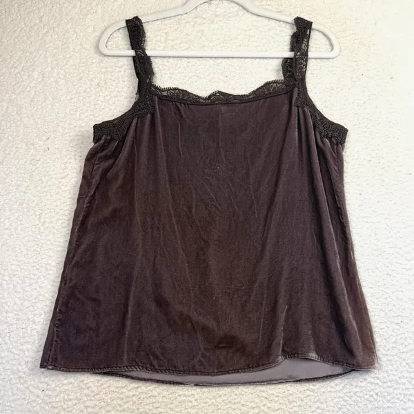 Sundance Camisole Tank Top Womens XS Brown‎ Silk Blend Velvet Lace Trim Y2K - Image 2