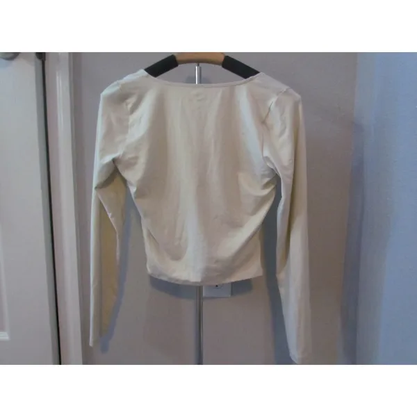 Hollister Ruched Front Long Sleeve‎ Top Medium Cream Square Neck Minimalist - Image 2